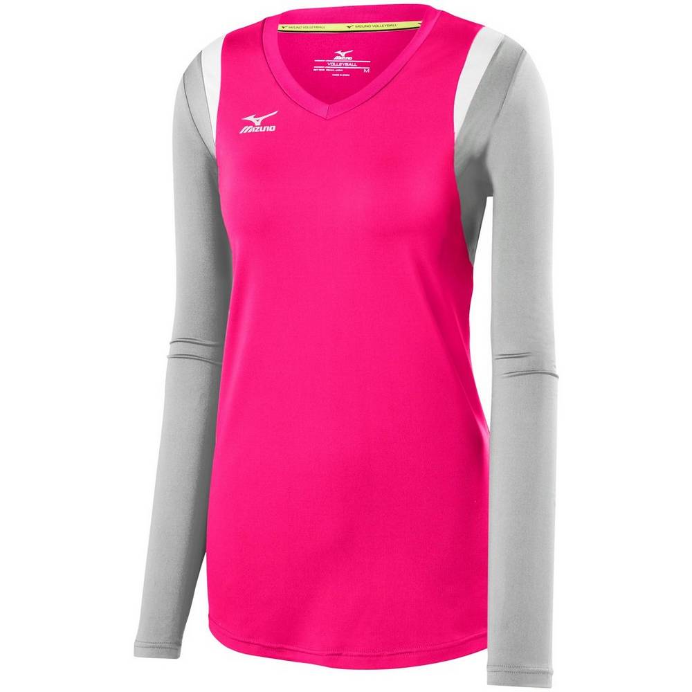 Maglia Mizuno Pallavolo Balboa 5.0 Long Sleeve Donna - Rosa/Argento - 83412-WQYV